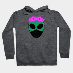 Female alien wearing flower crown and face mask Hoodie